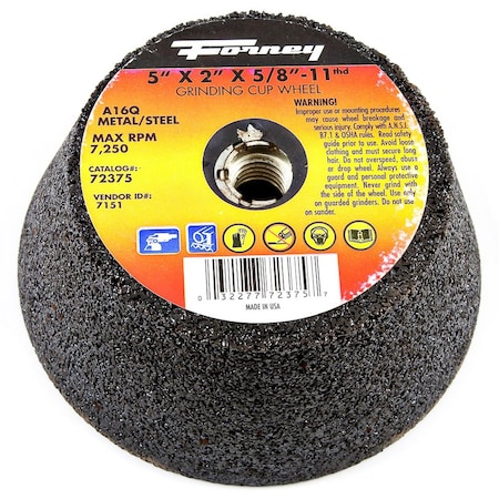 Forney Cup Wheel, Metal, 5 in x 5/8 in-11 72375